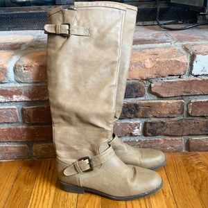 Tan faux leather over-the-knee boots